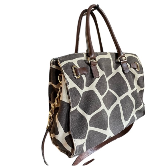Michael Kors Giraffe Print Hamilton Bag Printed Canvas Leather Trim - Picture 6 of 15
